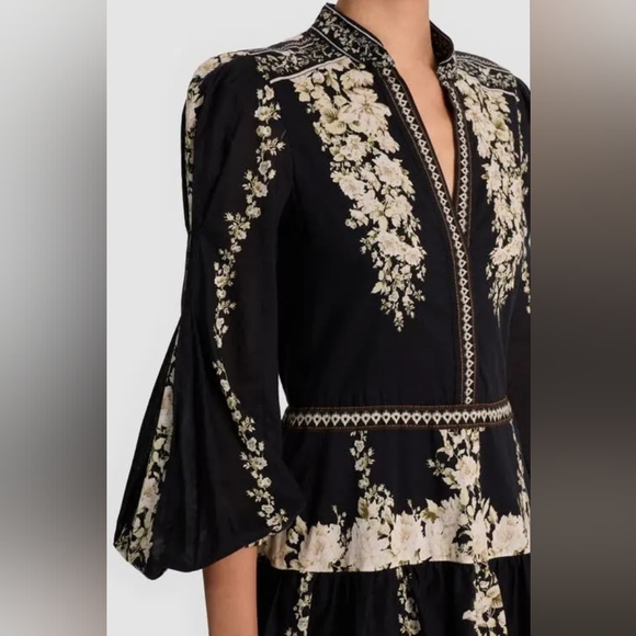 Alice + Olivia cotton valencia min Black and Cream Long Sleeve Dress - Picture 7 of 16